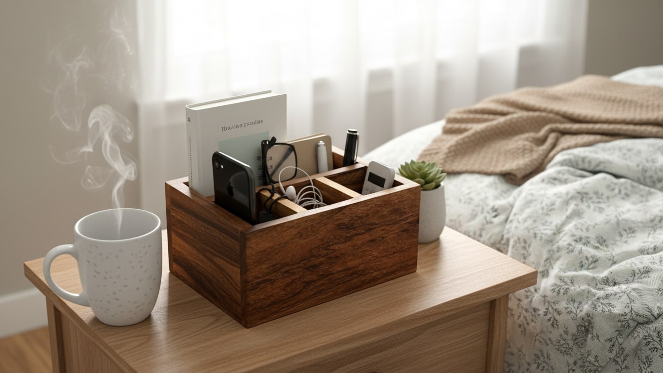 Acacia Wood Cutlery Holder / Organiser 20 Length x 15 width x 10 height cms