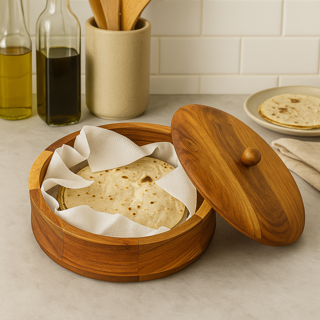 Acacia Wood Casserole / Roti Box 9 Inch Diameter