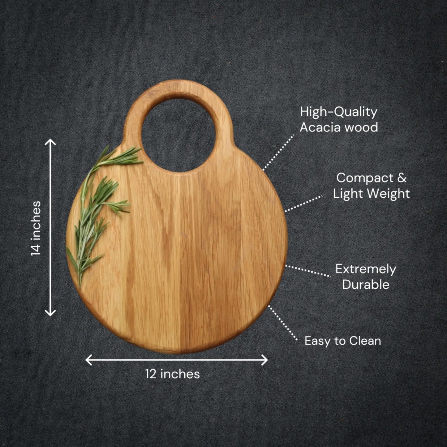Round chopping board used as a serving platter for cheese and bread in a dining setup.