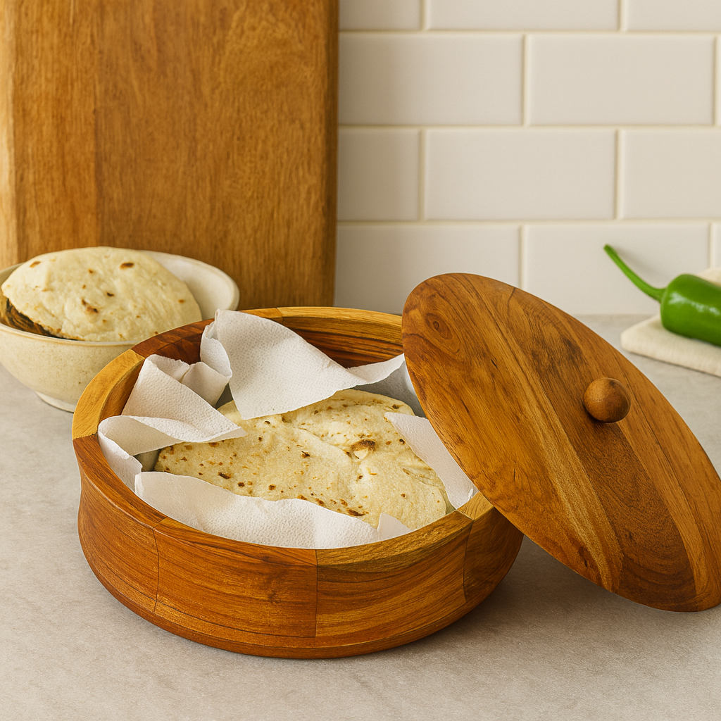 Acacia Wood Casserole / Roti Box 9 Inch Diameter