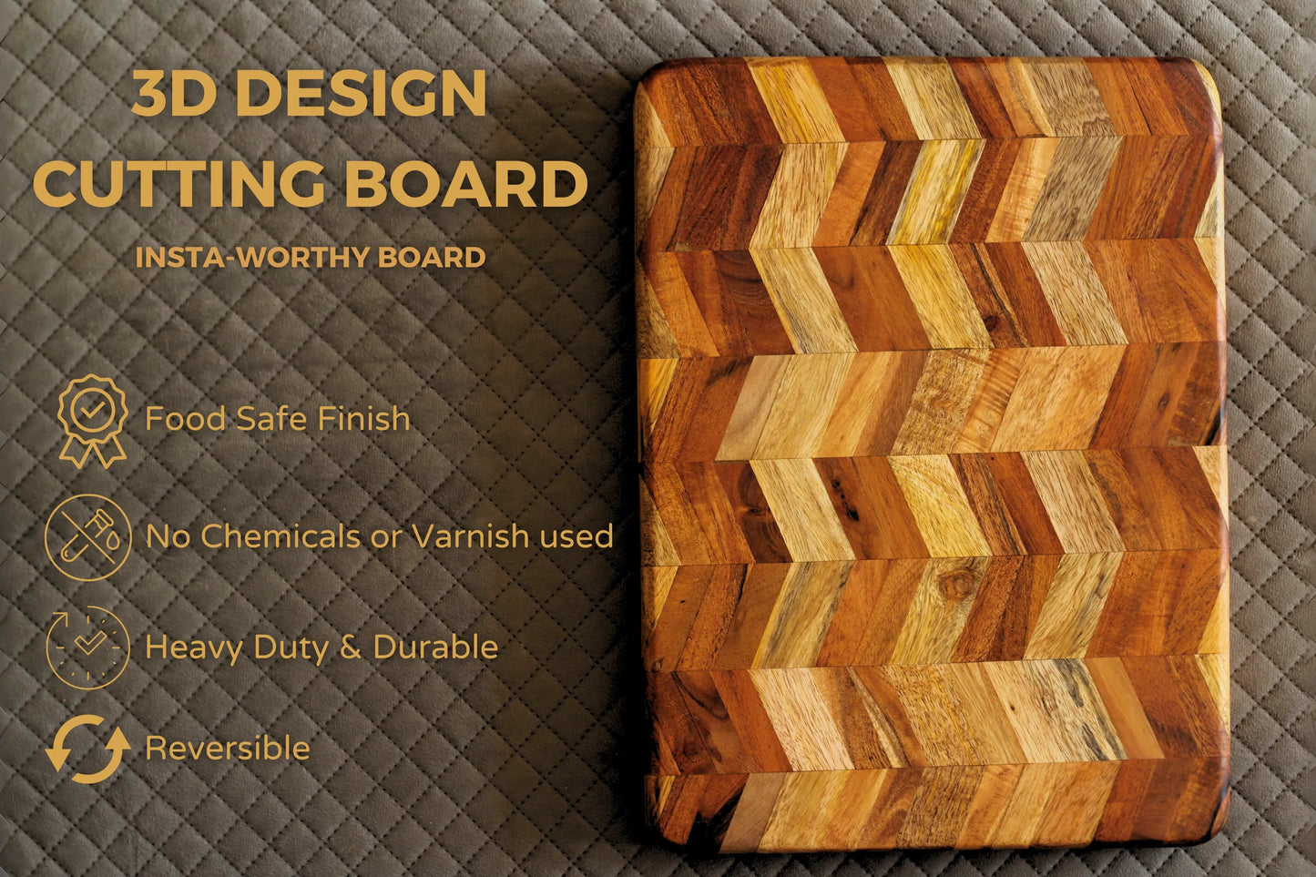 Side angle of the board highlighting its 1.5-inch thickness and polished, oil-finished surface.