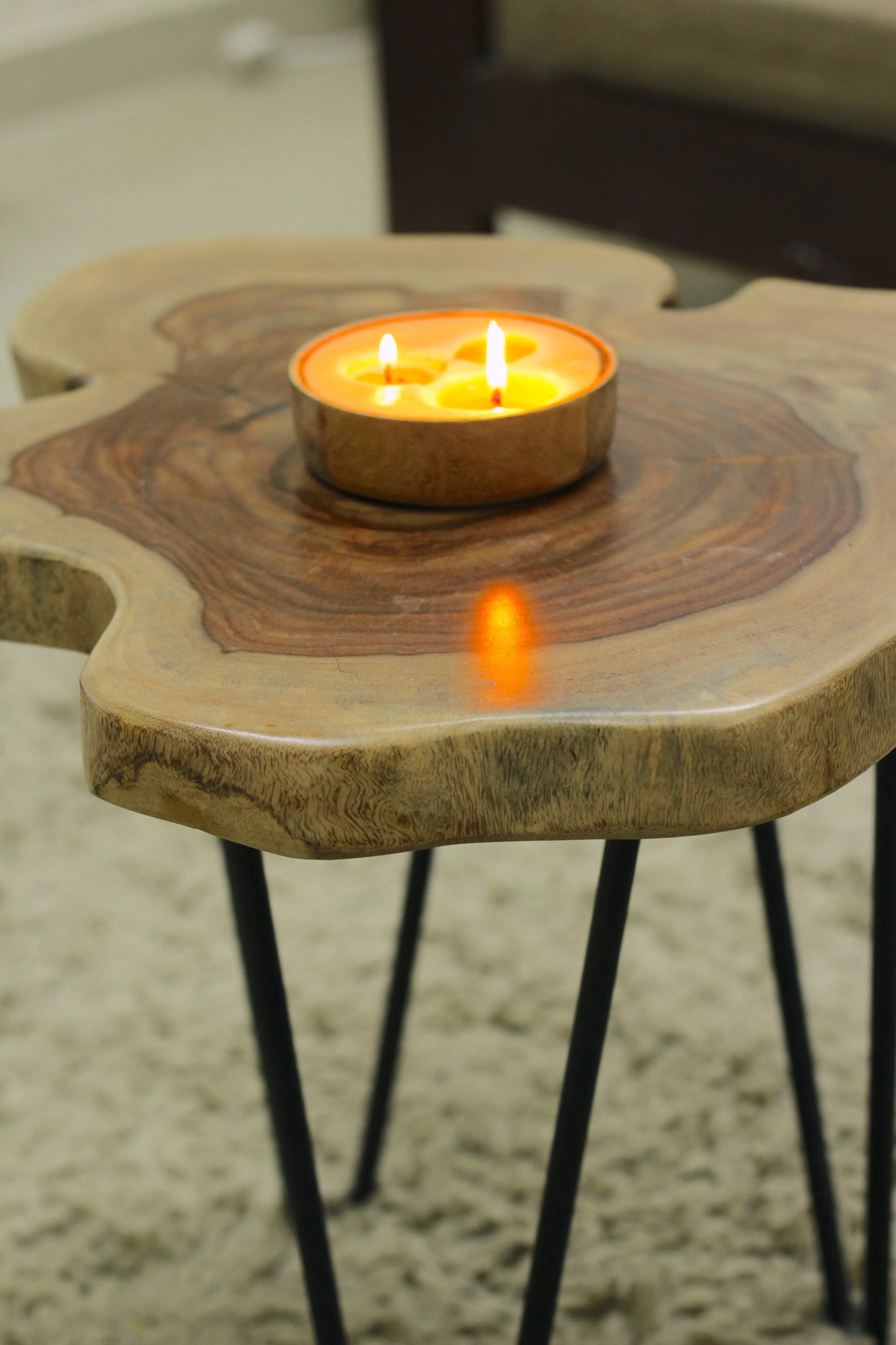 Live Edge Side Table | Sheesham Wood with Hairpin Legs (18 inch Diameter * 18 Inch Height)