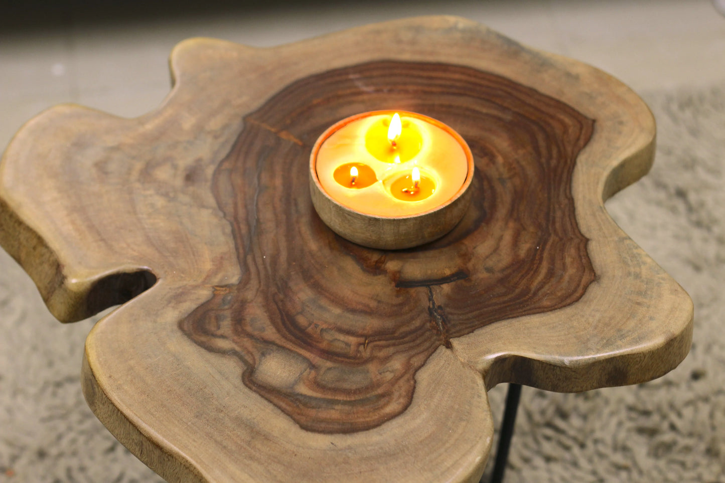 Live Edge Side Table | Sheesham Wood with Hairpin Legs (18 inch Diameter * 18 Inch Height)