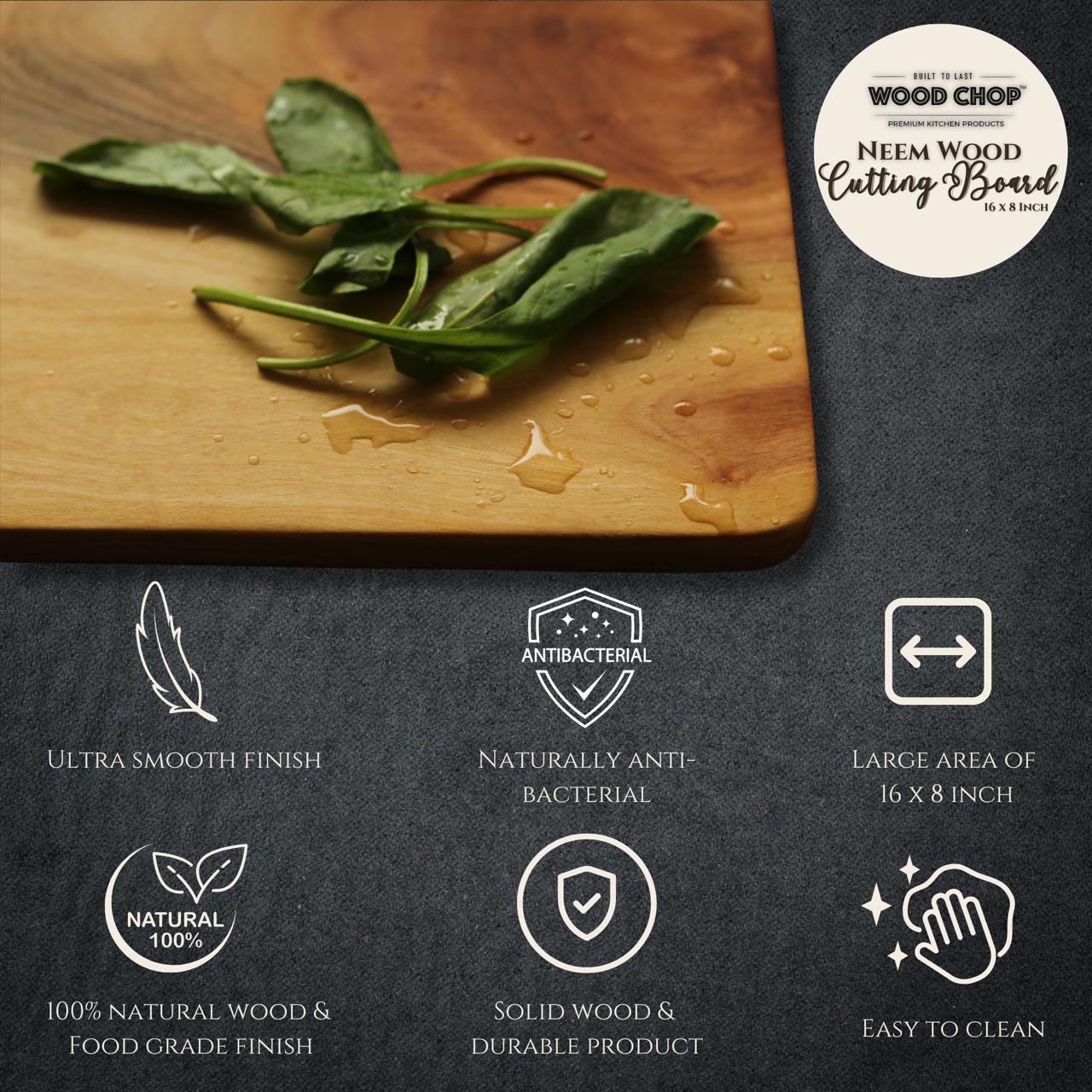 Close-up of the surface showing the light neem wood tone and anti-bacterial finish.