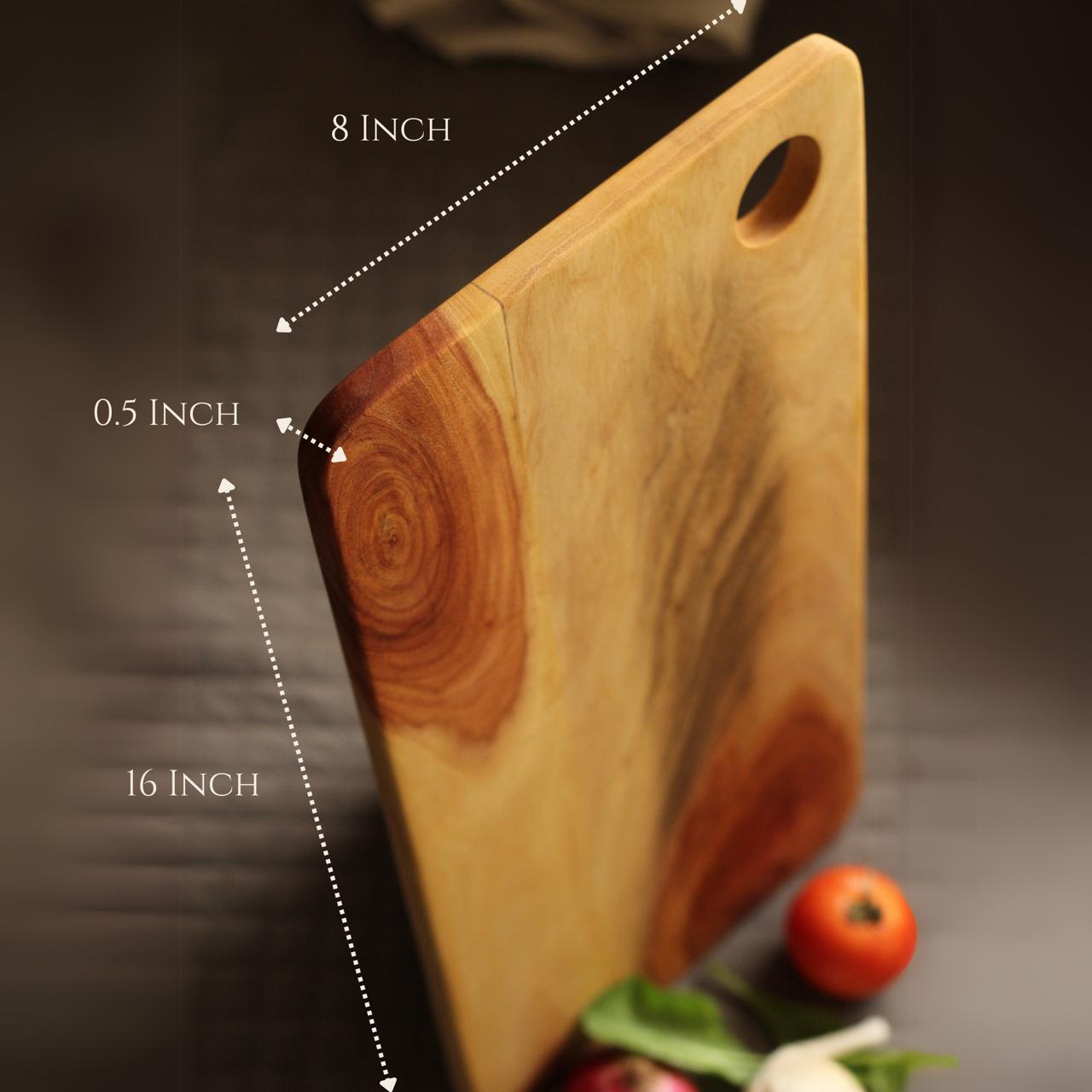 Side angle of the 0.5-inch thick neem chopping board, emphasizing jointed wood construction and smooth edges.