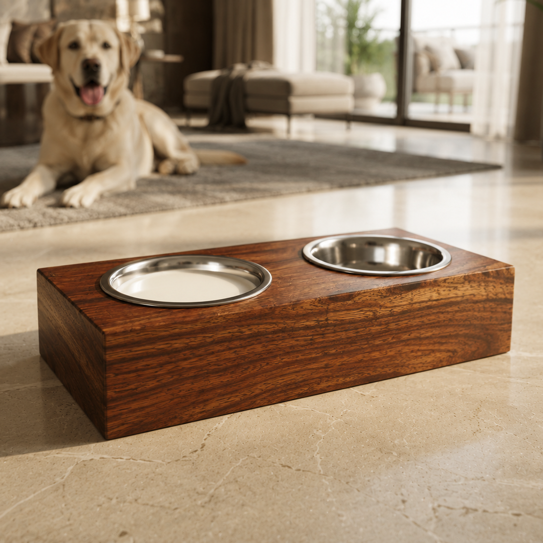 Pet Feeder with 2 Stainless Steel Bowls of 750 ml each (17 inch length x 9 inch width x 2.5 inch height)
