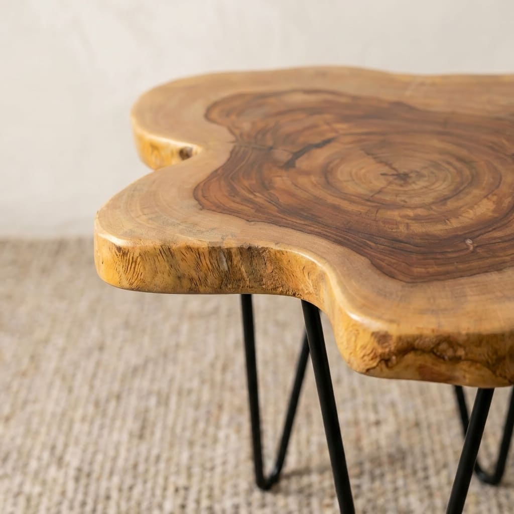 Live Edge Side Table | Sheesham Wood with Hairpin Legs (18 inch Diameter * 18 Inch Height)