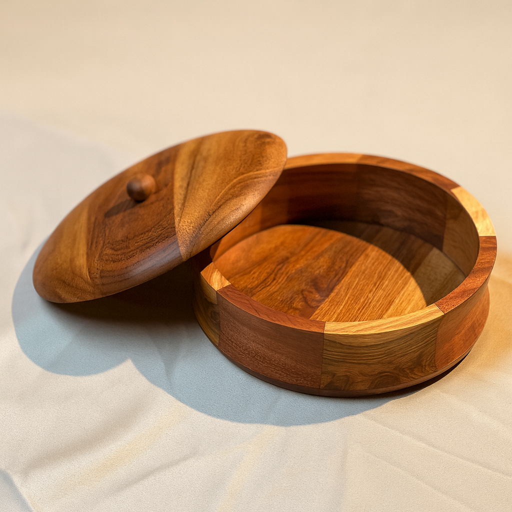 Acacia Wood Casserole / Roti Box 9 Inch Diameter