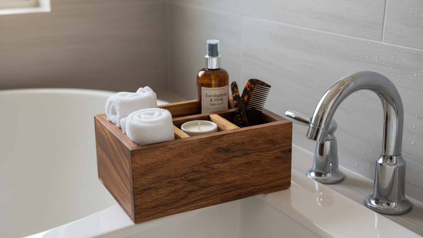 Acacia Wood Cutlery Holder / Organiser 20 Length x 15 width x 10 height cms