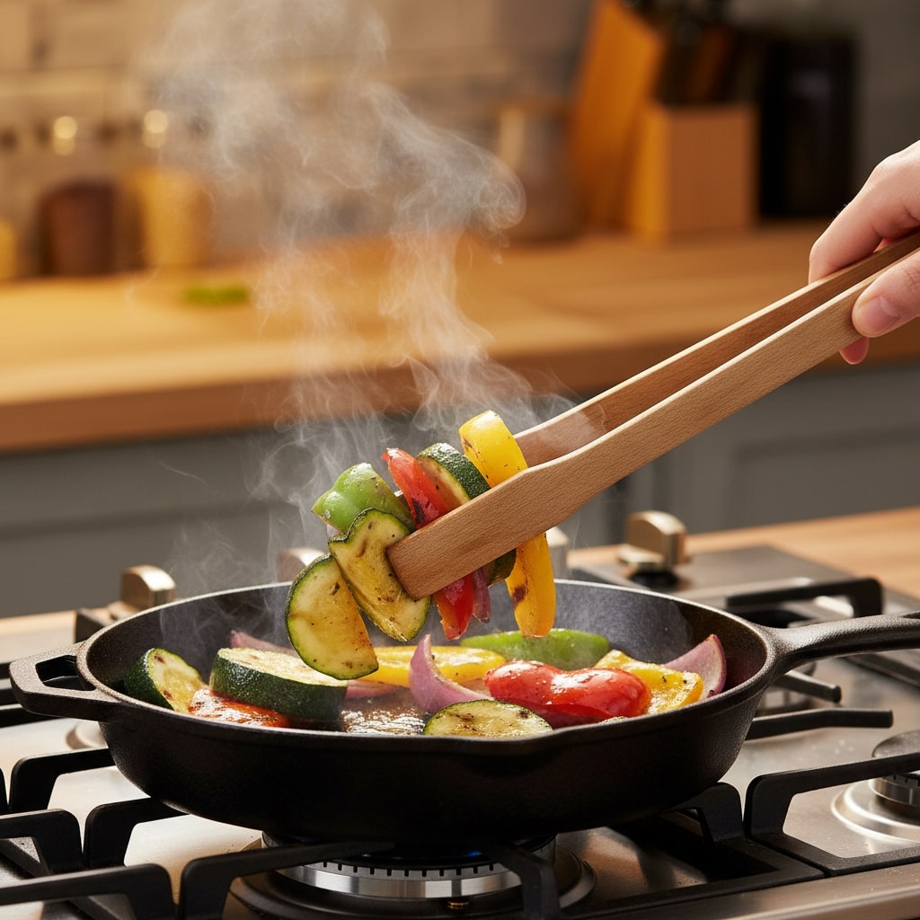 Handcrafted Solid Wood Cooking Tongs