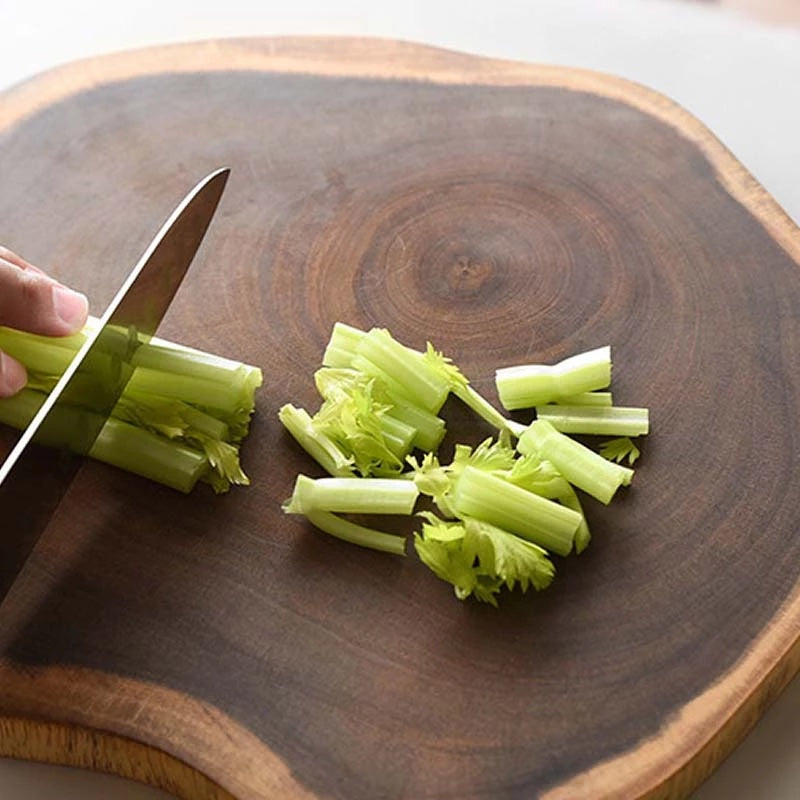 Single Piece Round Sheesham Tree Log Live Edge Chopping Board (14x12x1.25 Inch)