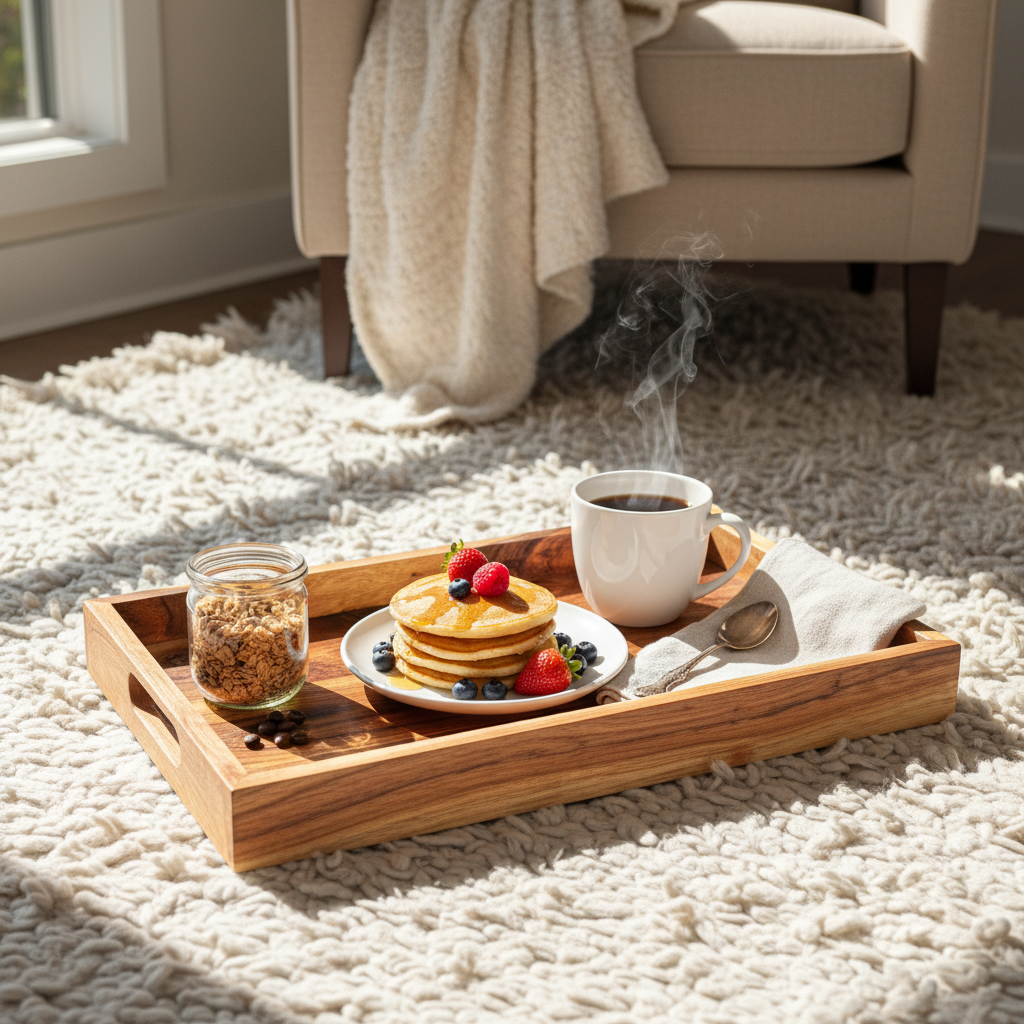 Acacia Wood Serving Tray | Natural Wood Finish 16 * 10 * 2.5 inch