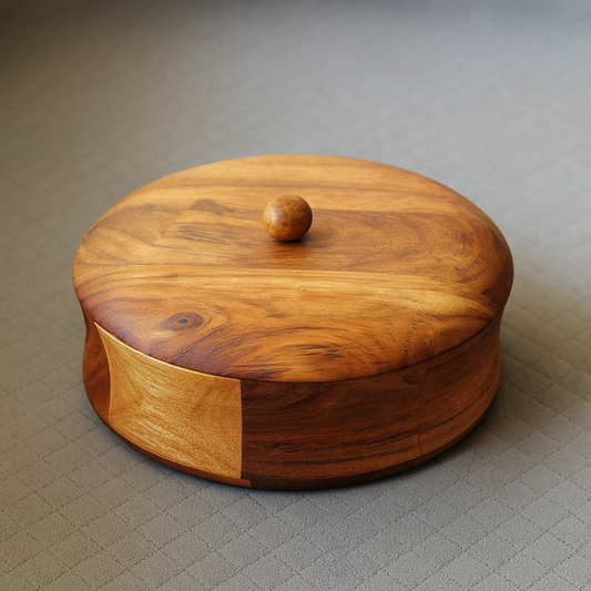 Acacia Wood Casserole / Roti Box 9 Inch Diameter