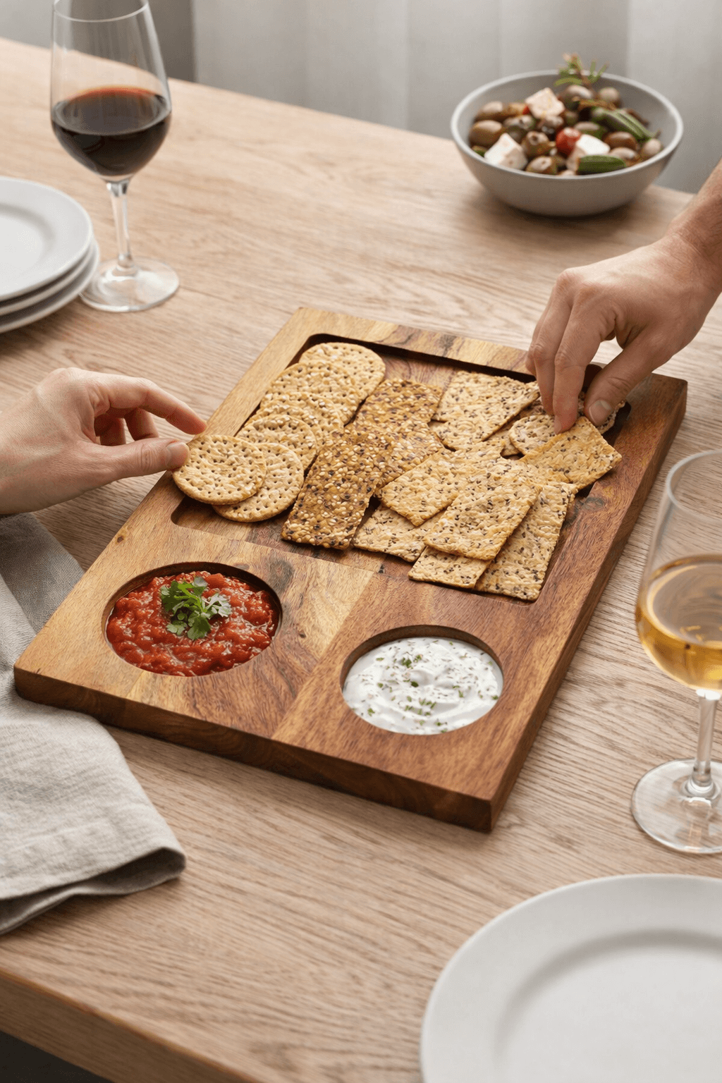 Wooden Serving Platter with Dip Slots