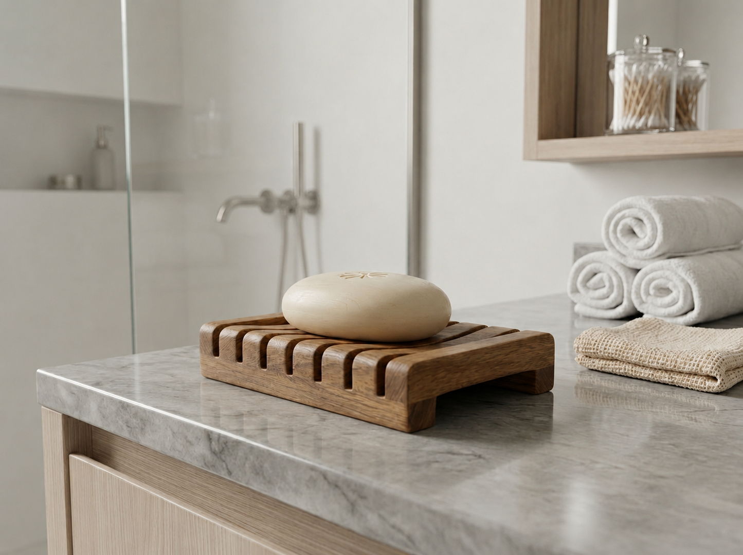 Solid Acacia Wood Soap Dish for Bathroom & Kitchen Sink