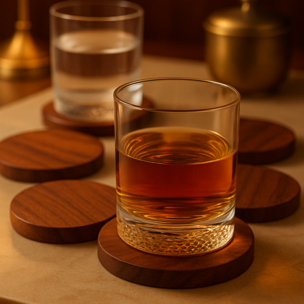 Wooden Coasters | Solid Acacia Wood Round Coasters for Table/Bar | Natural Wood Finish | Elegant & Simple Design | 4 Inch Diameter * 0.5 Inch Thickness | Set of 4