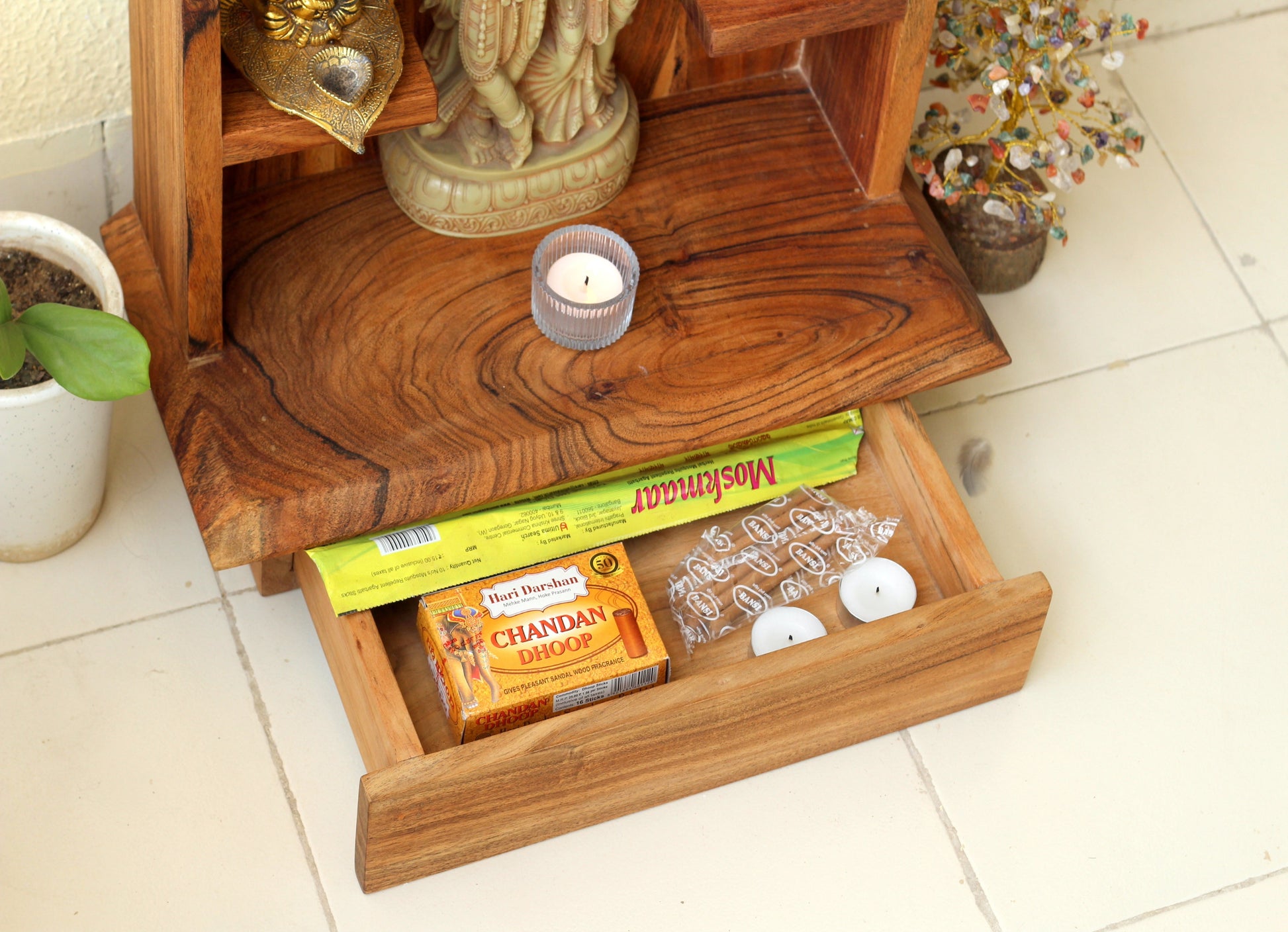Temple placed in an office setting, showcasing its versatility and compact elegance.

