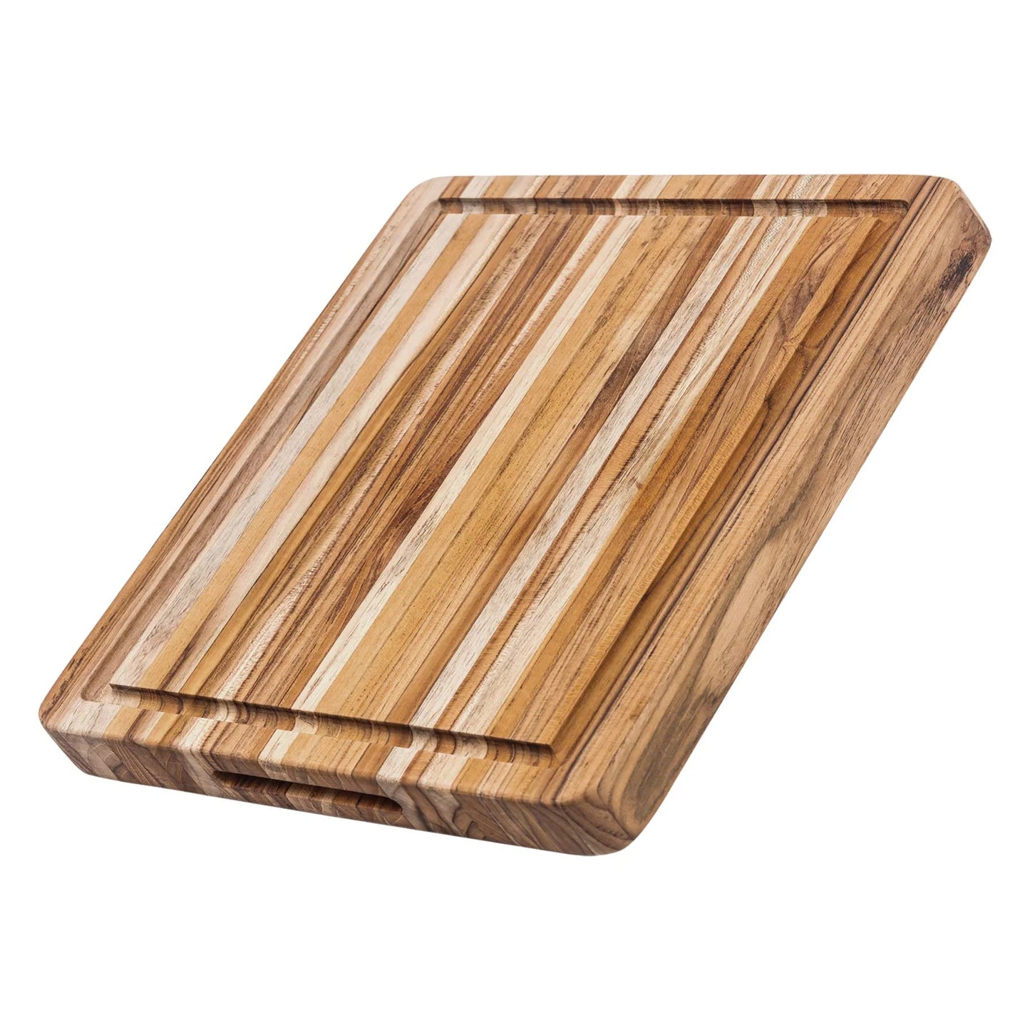 Cutting board in use during food prep, showcasing its stability and knife-friendly surface.