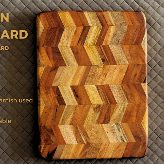 Side angle of the board highlighting its 1.5-inch thickness and polished, oil-finished surface.

