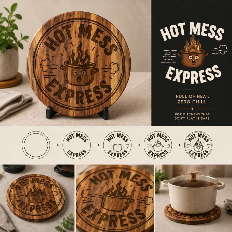 Handcrafted Acacia Wood Trivet | Heat Resistant Wooden Hot Pot Stand | WoodChop | 7 inch