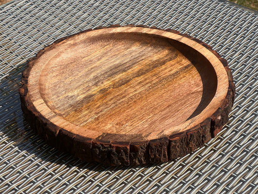 Mango Wood Round Serving Tray / Platter with Live Edge 12" Diameter