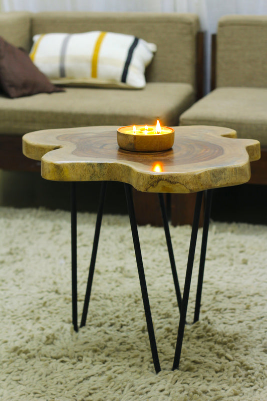 Wood Chop Natural Live Edge Side Table Sheesham Wood with Hairpin Legs (18 inch Diameter * 18 Inch Height)
