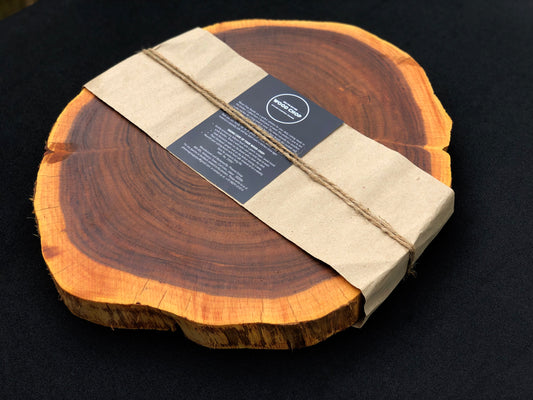 Single Piece Round Sheesham Tree Log Live Edge Chopping Board (14x12x1.5 Inch)