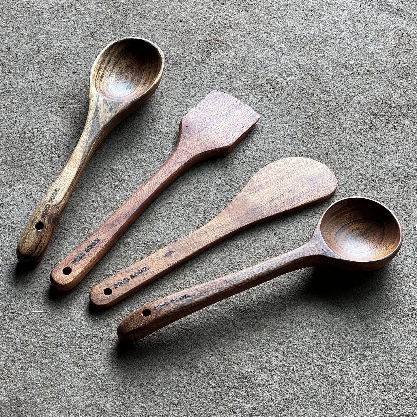 Acacia Wood Cooking Cutlery Set of 4 (1 Spatula, 1 Turner, 1 Spoon and 1 Ladle) for Non Stick Utensils - 11.5 inch Length -  Food Grade Finish