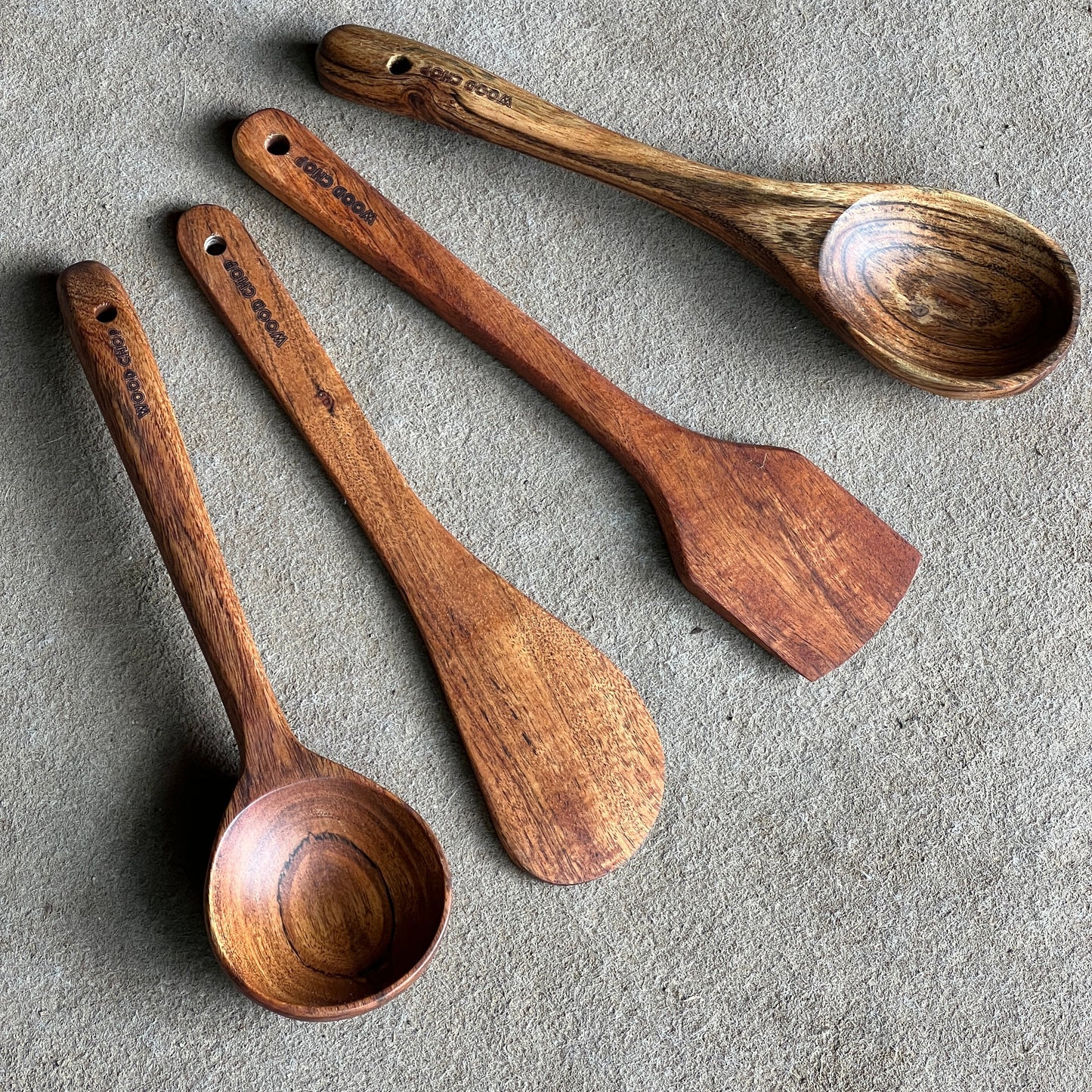 Acacia Wood Cooking Cutlery Set of 4 (1 Spatula, 1 Turner, 1 Spoon and 1 Ladle) for Non Stick Utensils - 11.5 inch Length -  Food Grade Finish