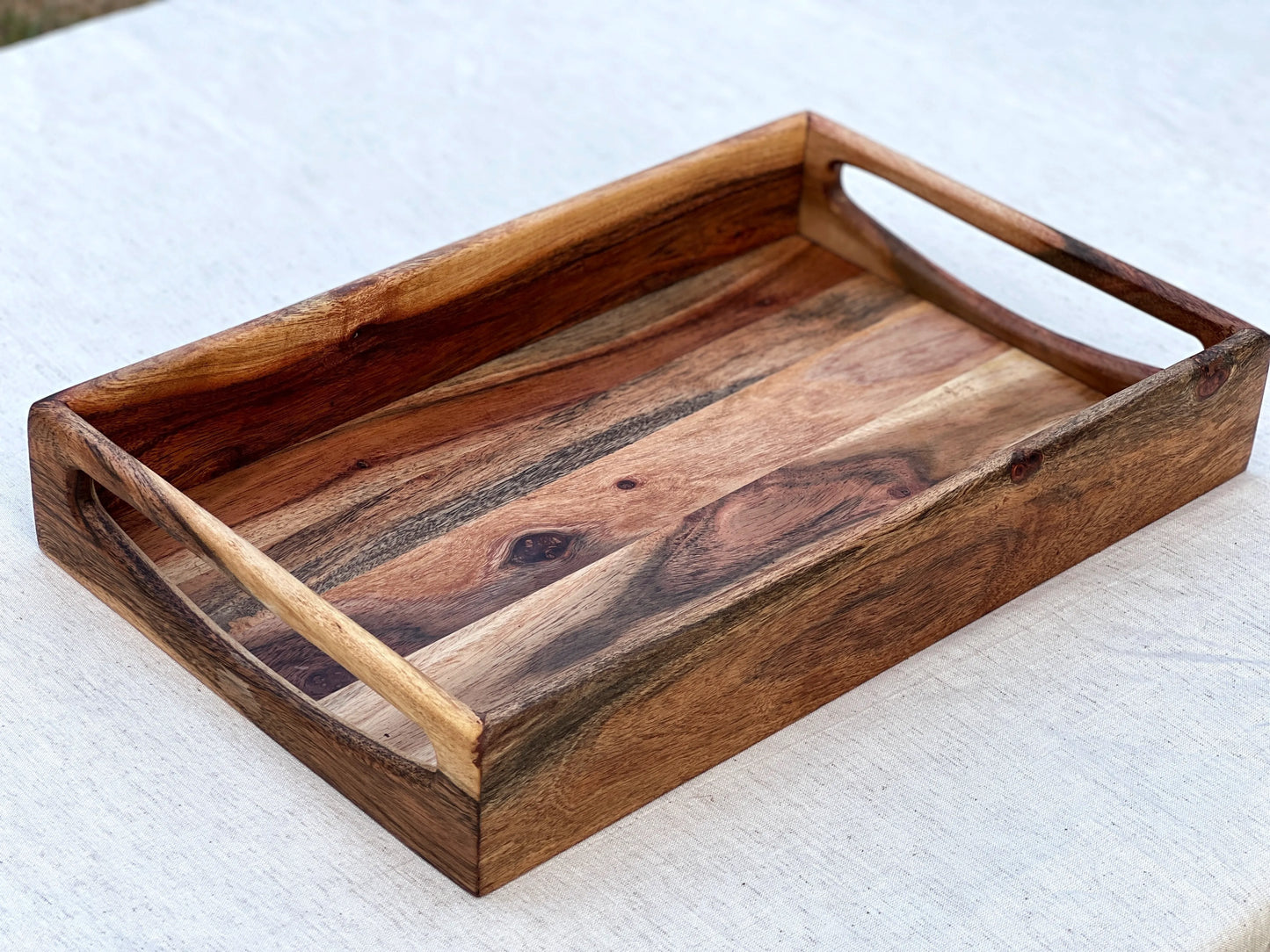 Acacia Wood Serving Tray | Natural Wood Finish 16 * 10 * 2.5 inch