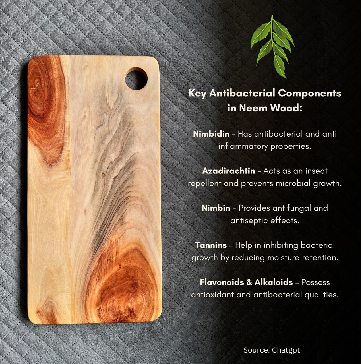 Neem Wood Chopping/Cutting Board - Anti-Bacterial 16 x 8 x 0.5 Inch (Not Single Piece of Wood)