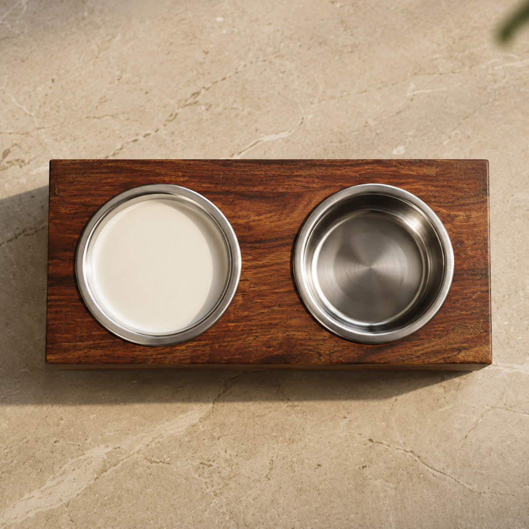 Pet Feeder with 2 Stainless Steel Bowls of 750 ml each (17 inch length x 9 inch width x 2.5 inch height)