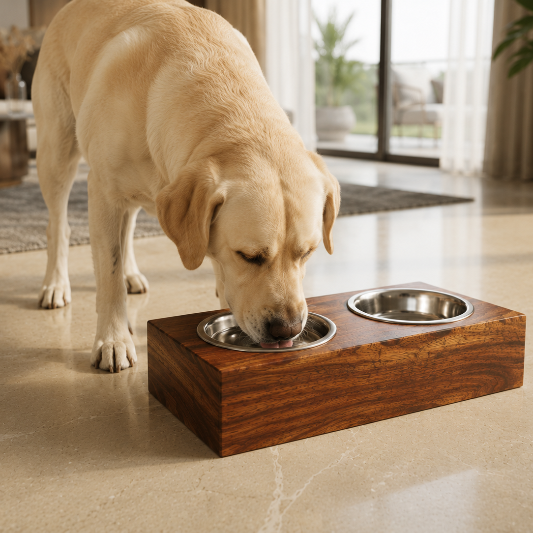 Pet Feeder with 2 Stainless Steel Bowls of 750 ml each (17 inch length x 9 inch width x 2.5 inch height)