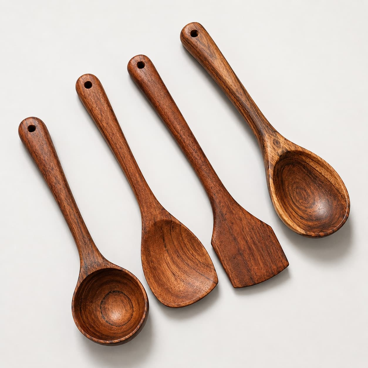 Acacia Wood Cooking Cutlery Set of 4 (1 Spatula, 1 Turner, 1 Spoon and 1 Ladle) for Non Stick Utensils - 11.5 inch Length -  Food Grade Finish