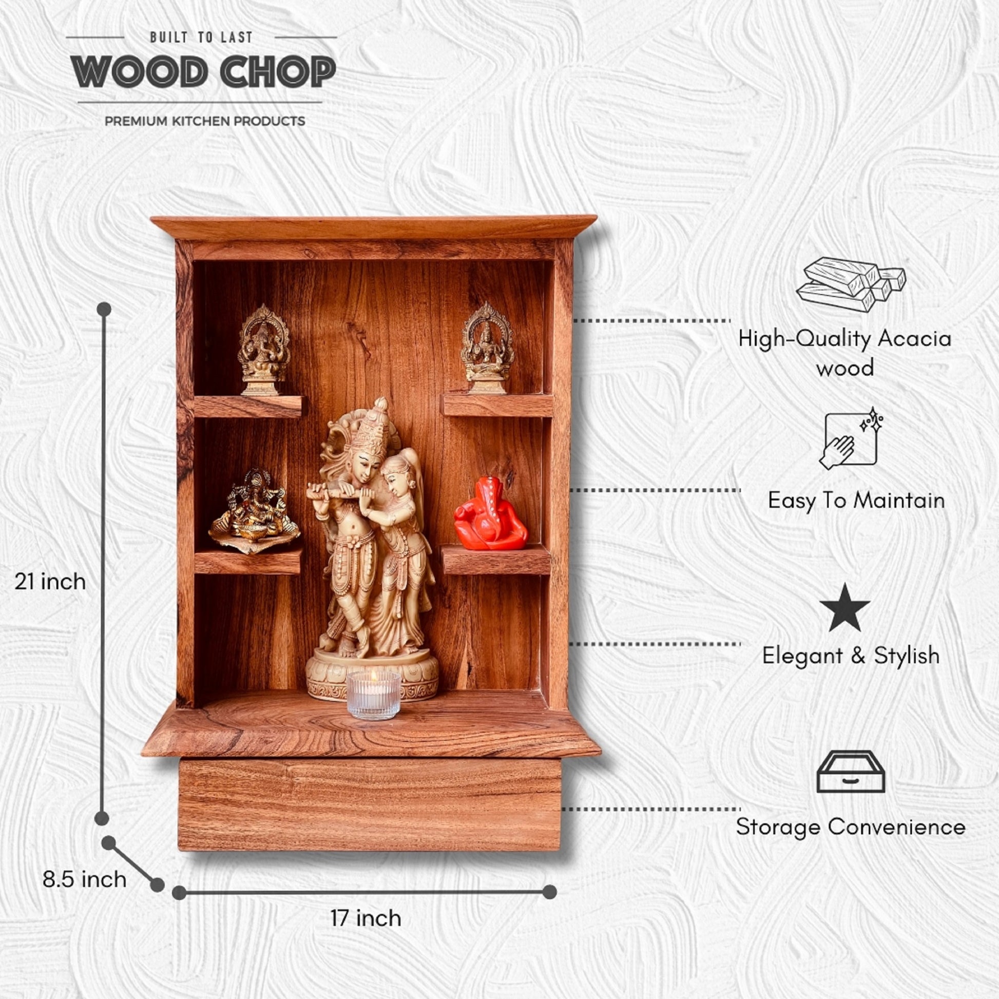 Lifestyle image of the mandir styled with spiritual décor, making it ideal for both gifting and daily rituals.