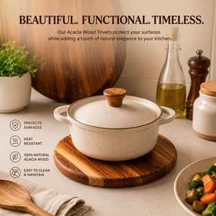 Handcrafted Acacia Wood Trivet | Heat Resistant Wooden Hot Pot Stand | WoodChop | 7 inch