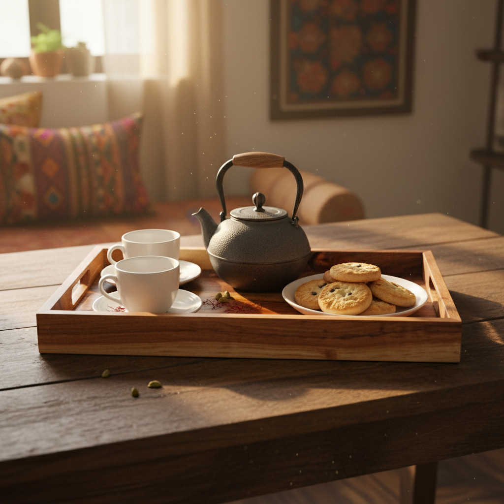 Acacia Wood Serving Tray | Natural Wood Finish 16 * 10 * 2.5 inch