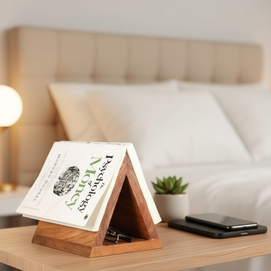Acacia Wood Triangle Book Page Holder/ Glasses holder 7x7x5.5 in inch
