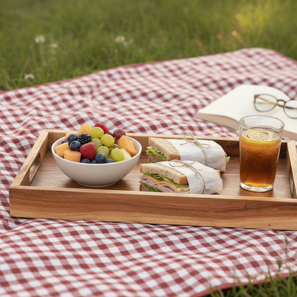 Acacia Wood Serving Tray | Natural Wood Finish 16 * 10 * 2.5 inch