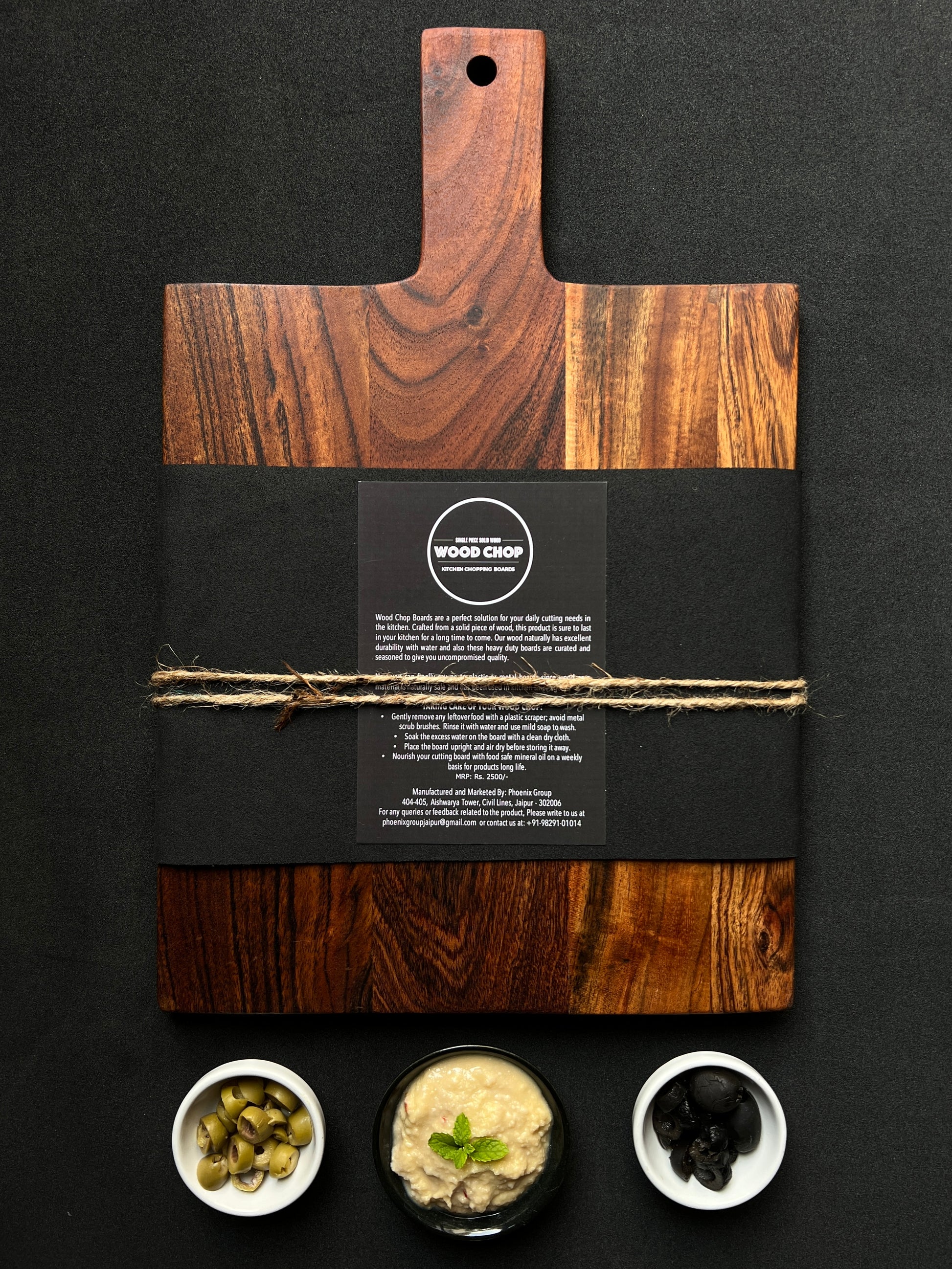 Side angle of the 1.5 cm thick chopping board, showing the smooth natural wood finish and sturdy build.