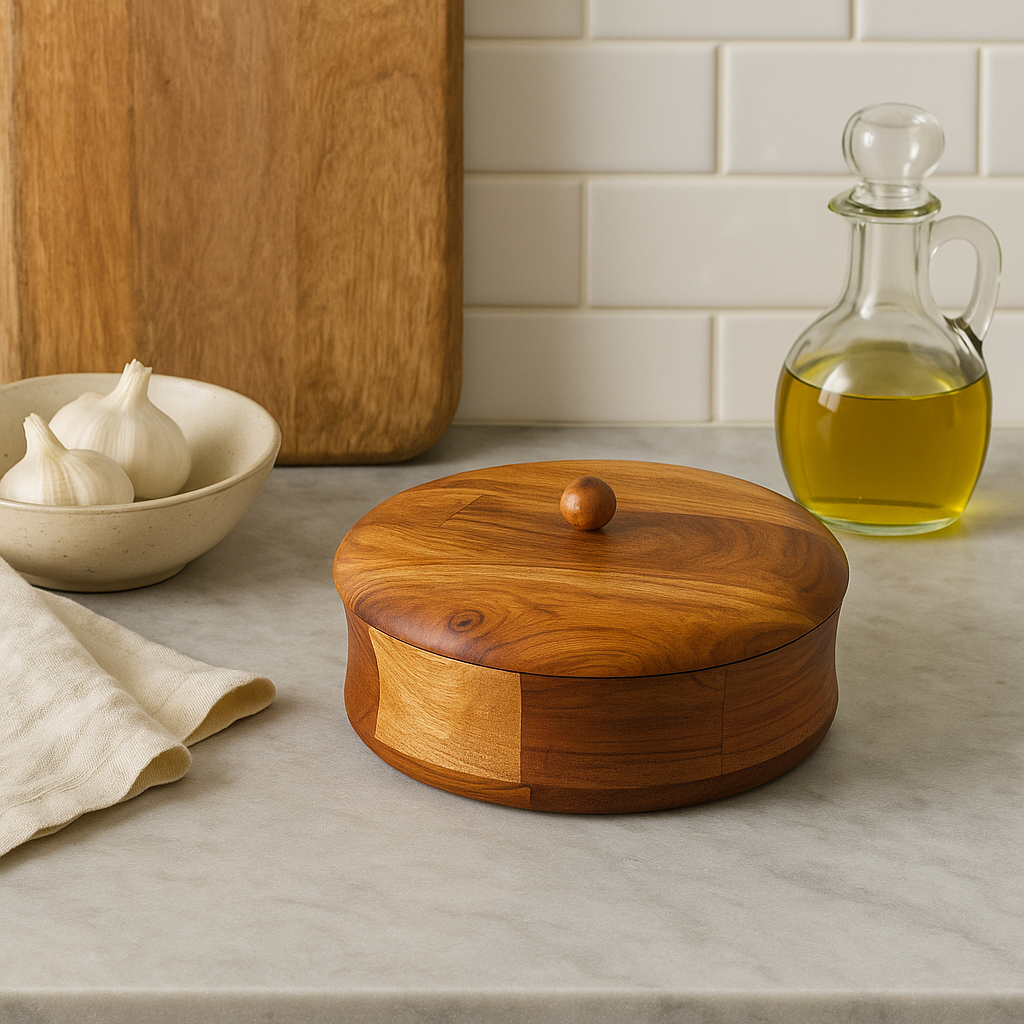 Acacia Wood Casserole / Roti Box 9 Inch Diameter