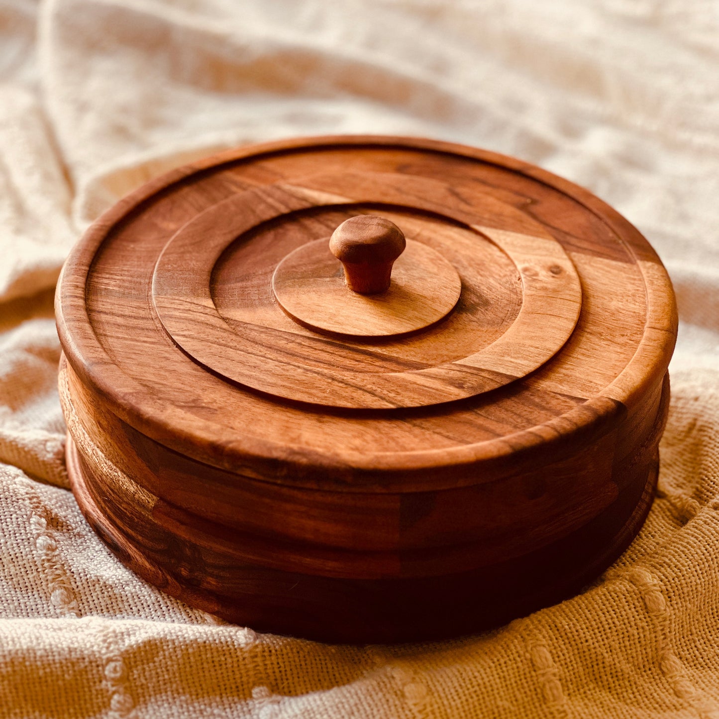 Wooden Round Spice Box