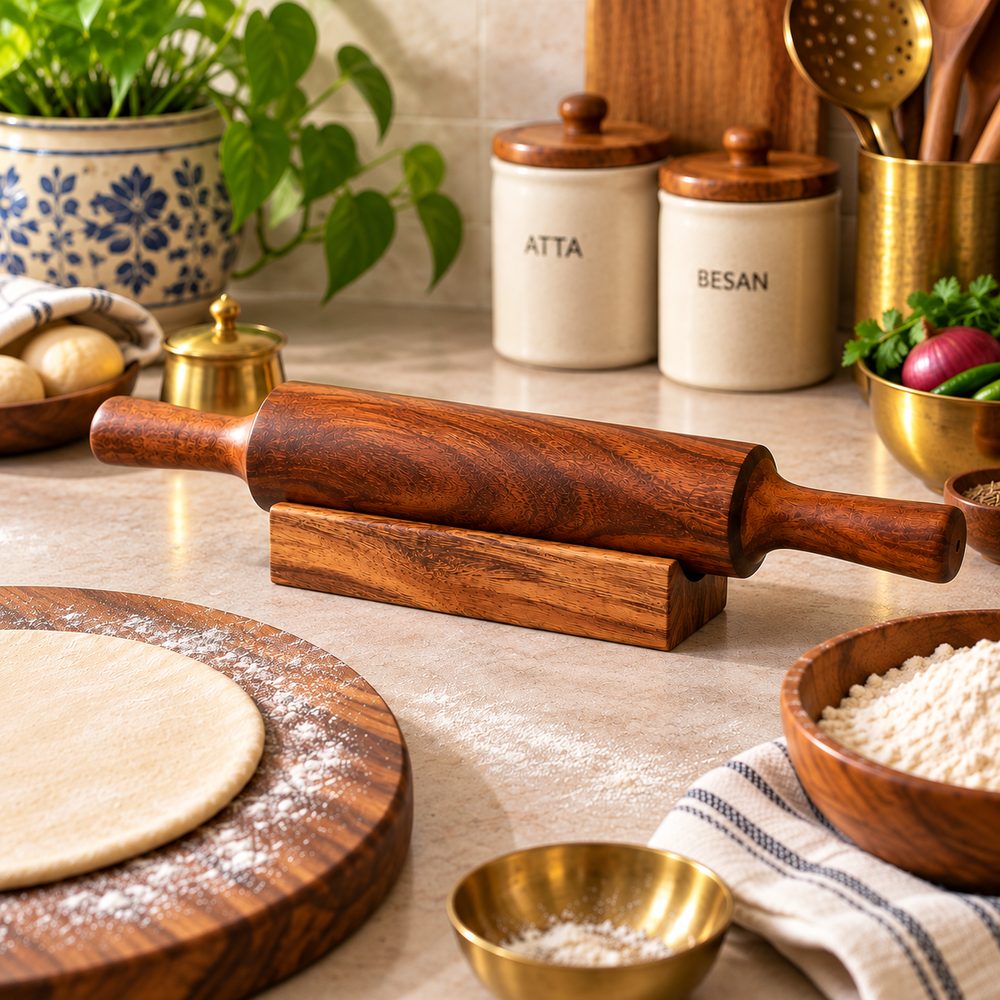 Handcrafted Solid Wood Belan with Wooden Stand