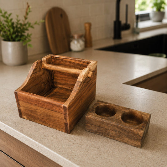 Premium Acacia Wood Espresso Station Combo | Knock Box + Portafilter Holder & Tamping Station