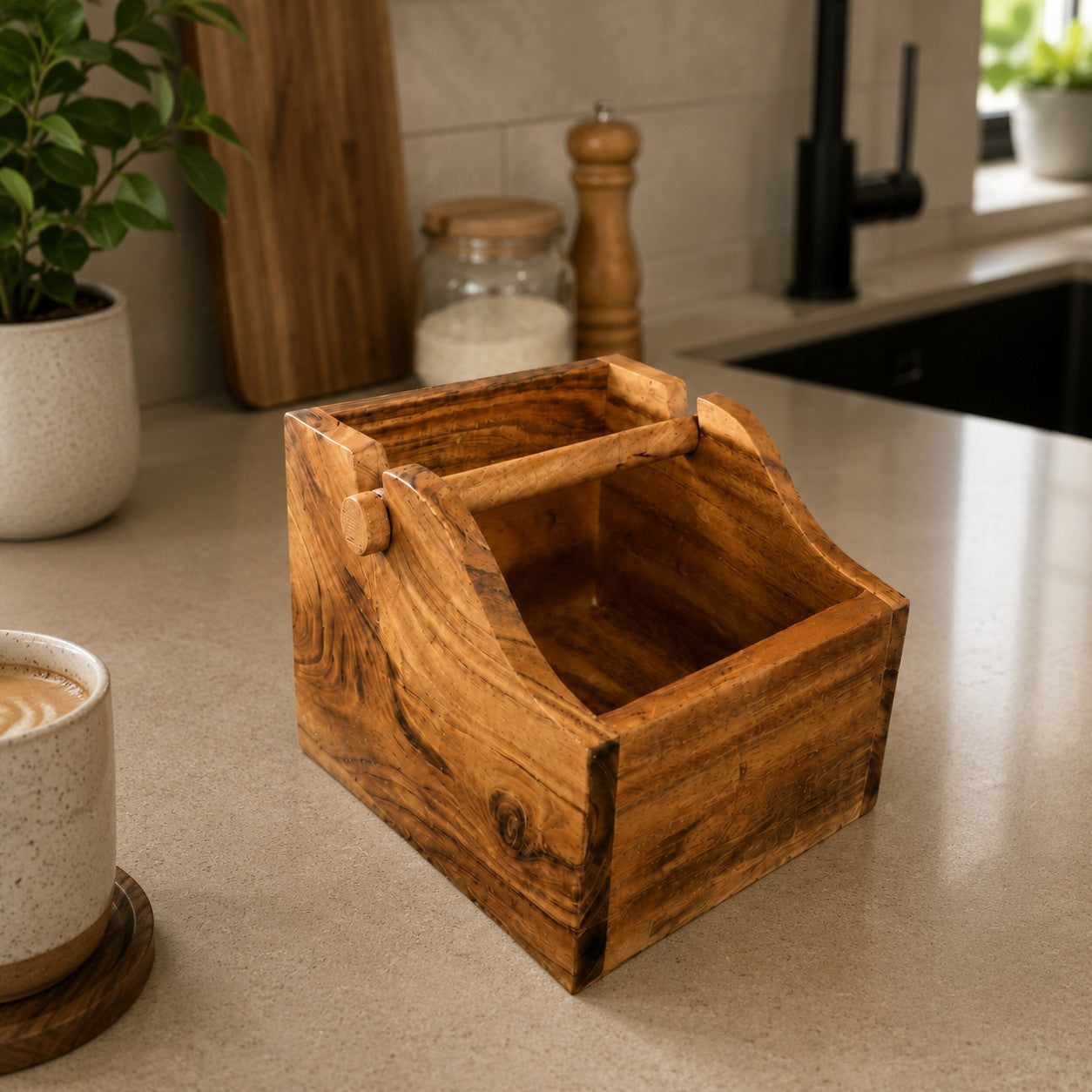 Premium Acacia Wood Espresso Station Combo | Knock Box + Portafilter Holder & Tamping Station