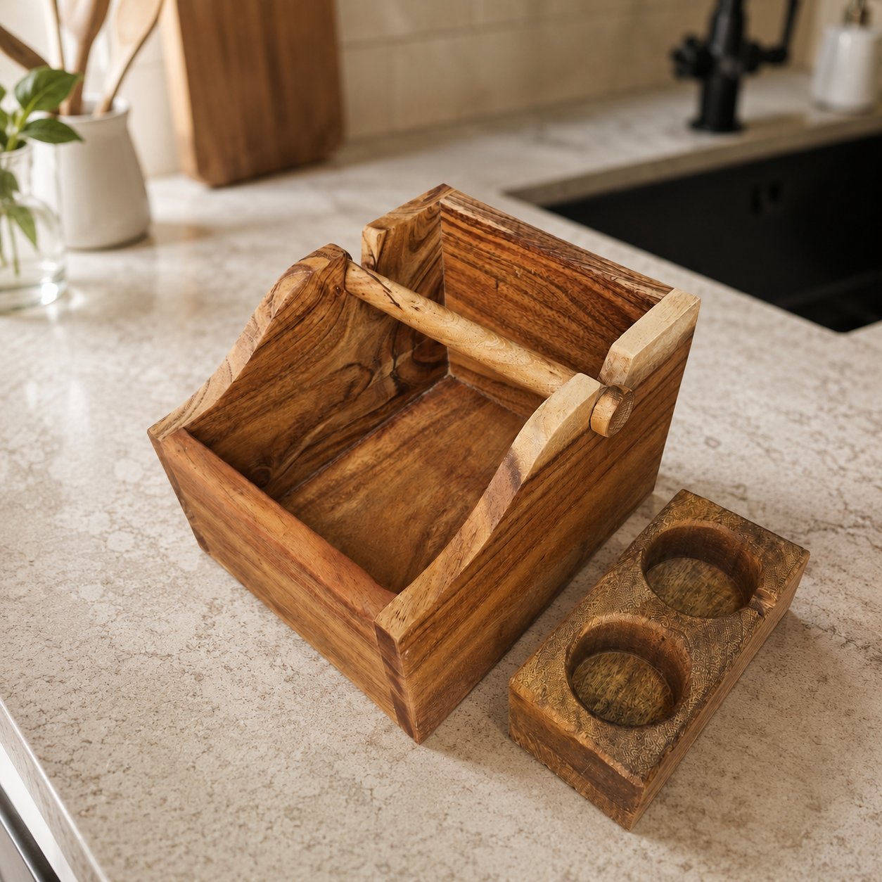 Premium Acacia Wood Espresso Station Combo | Knock Box + Portafilter Holder & Tamping Station