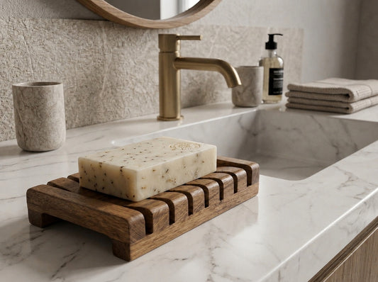 Solid Acacia Wood Soap Dish for Bathroom & Kitchen Sink