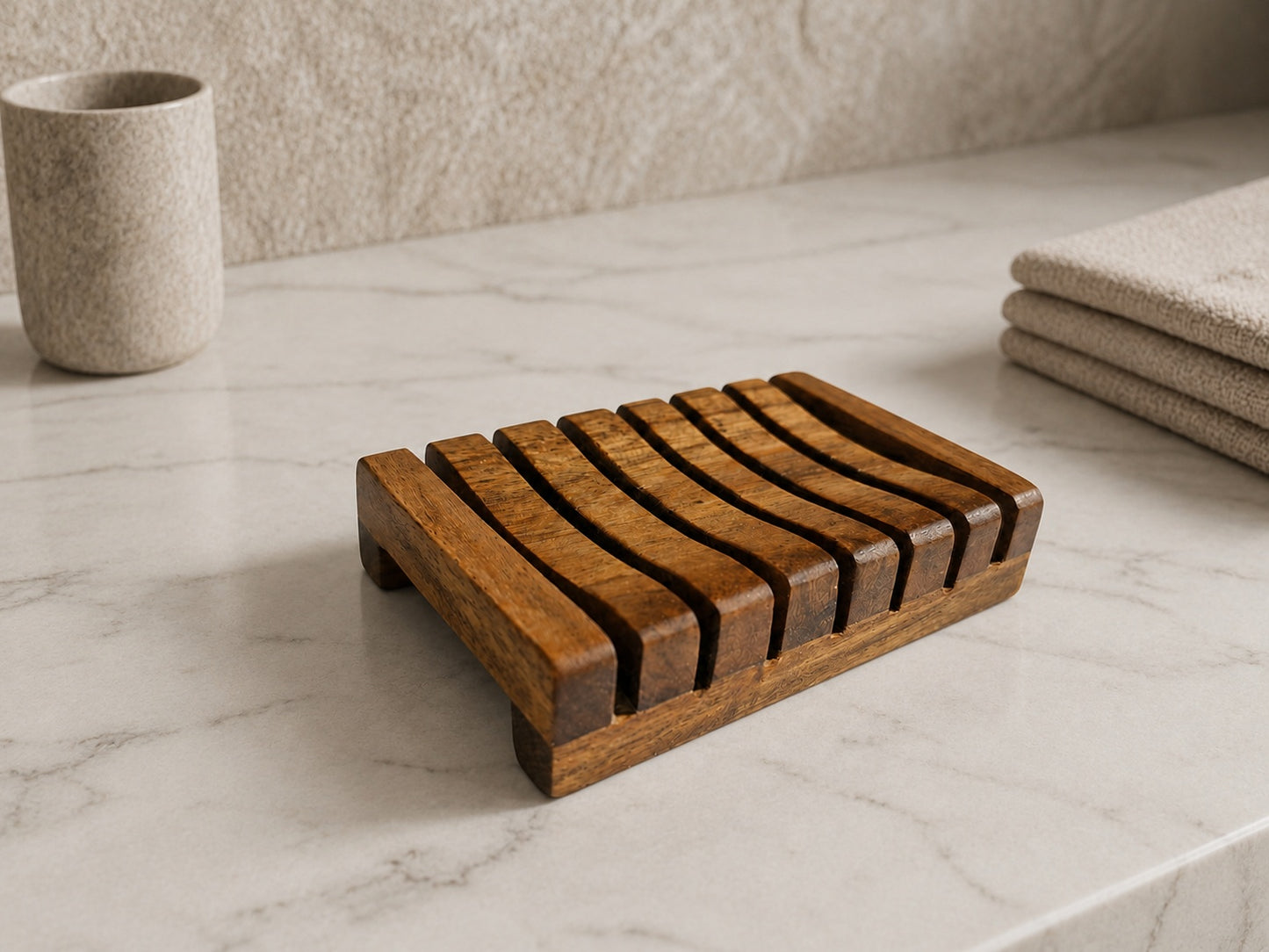 Solid Acacia Wood Soap Dish for Bathroom & Kitchen Sink