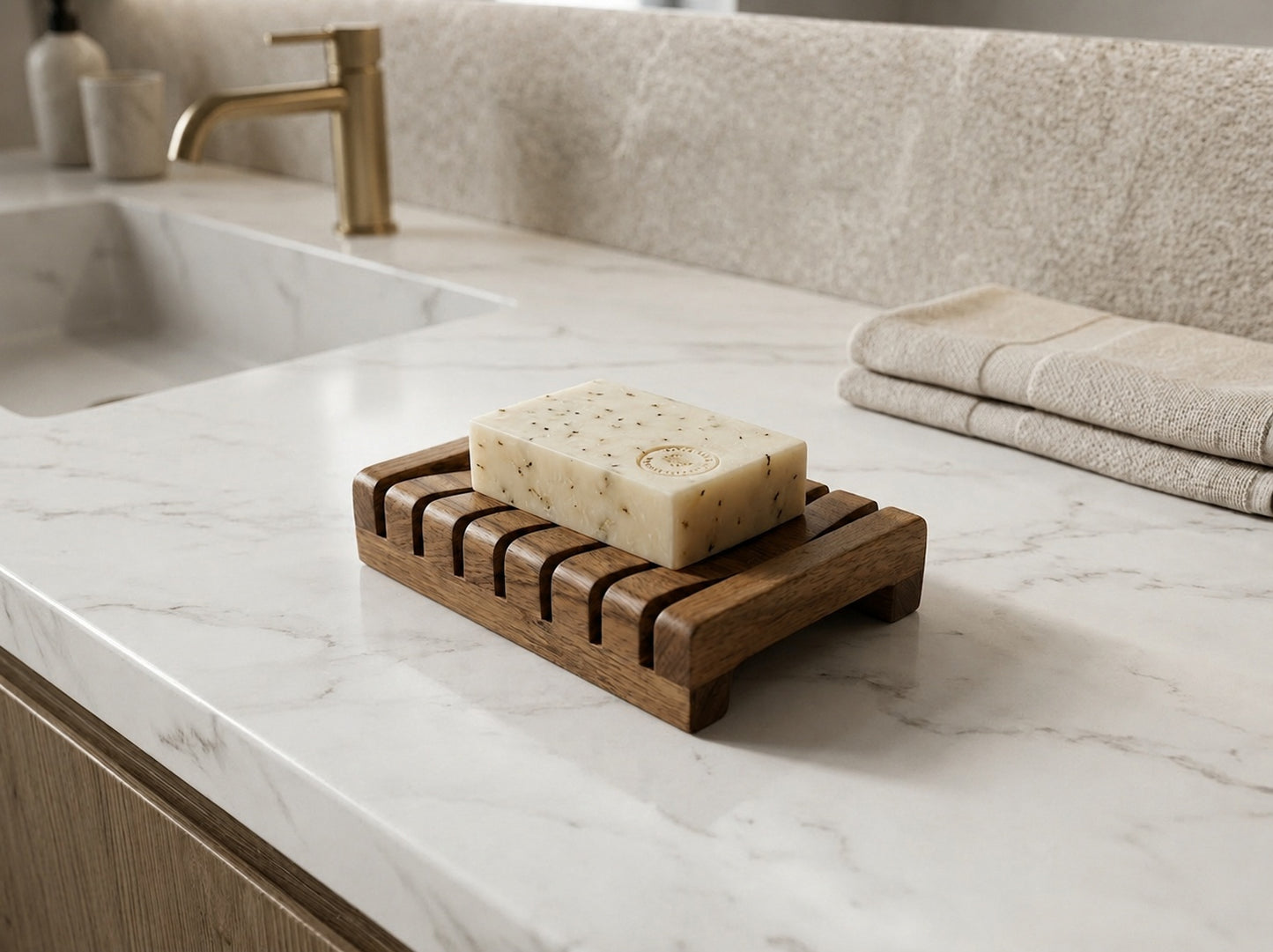 Solid Acacia Wood Soap Dish for Bathroom & Kitchen Sink