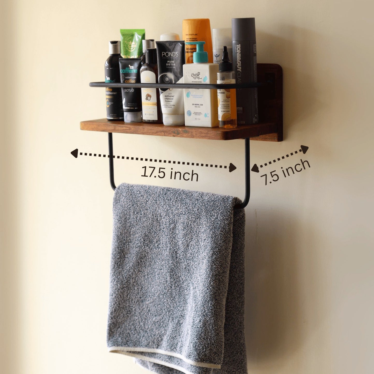 Multipurpose Wooden Wall Rack - Acacia Wood Wall Shelf 17.5 x 7.5 inch